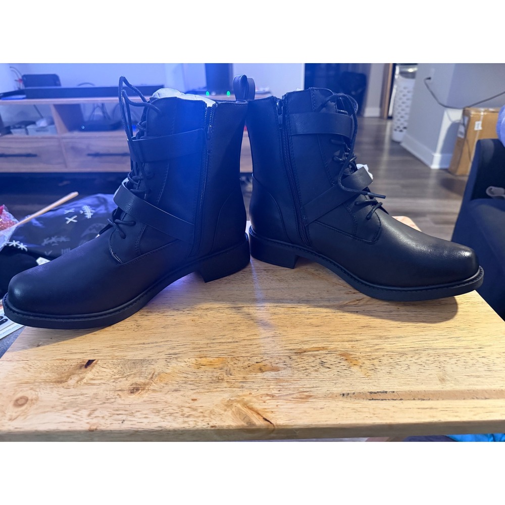 Torrid Black Tonal Hardware Combat Boots Womens Size 9 W Double Buckle Strap - Picture 3 of 8